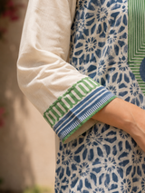 Green Geomatry Printed Linen Cotton A-Line suit with detailing work