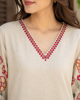 Cream Flex Cotton Straight suit with embroidery work