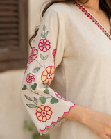 Cream Flex Cotton Straight suit with embroidery work