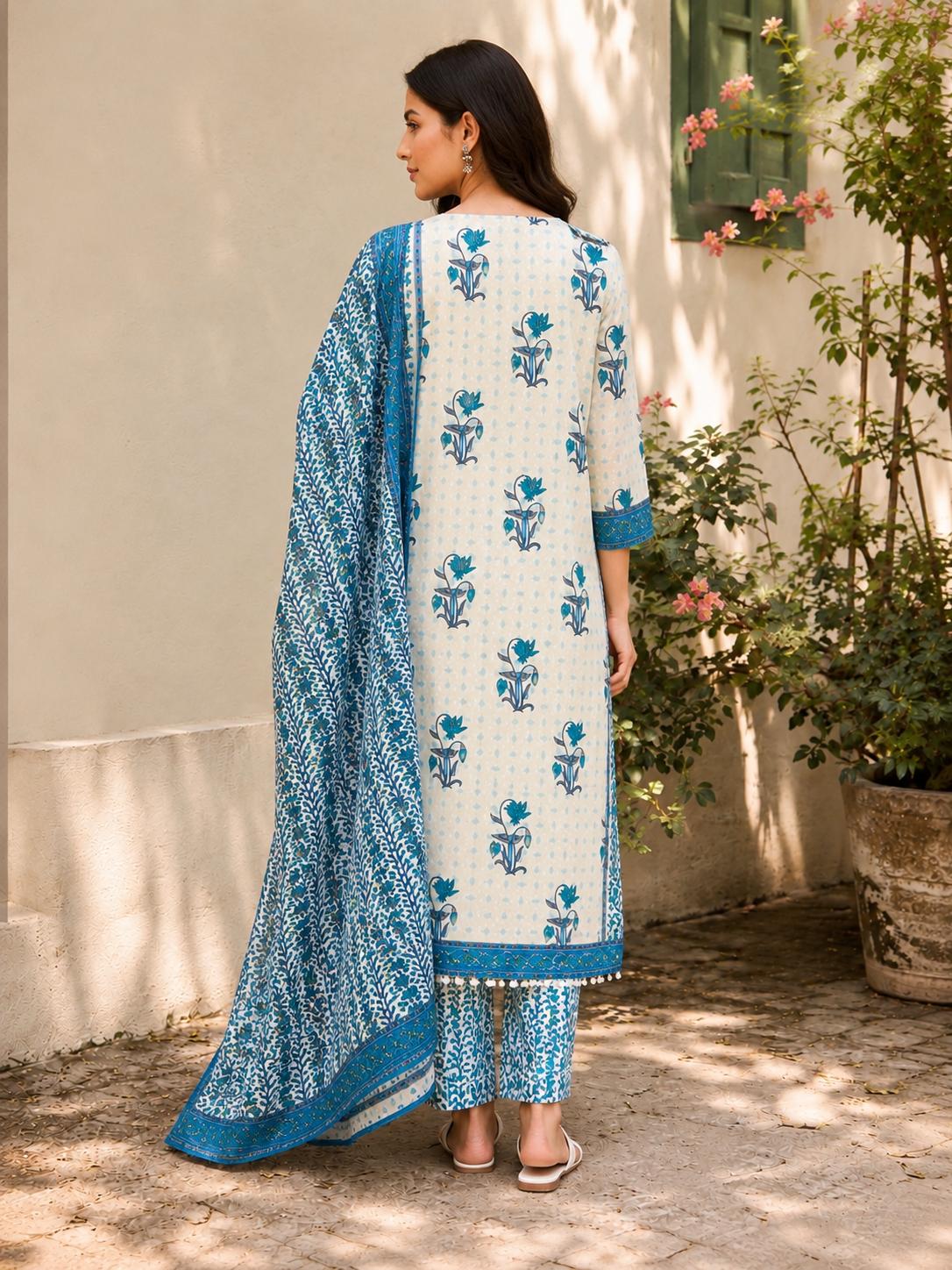 Printed Pure Cotton A-Line suit with Thread & Lace Detailing