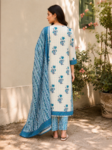 Printed Pure Cotton A-Line suit with Thread & Lace Detailing