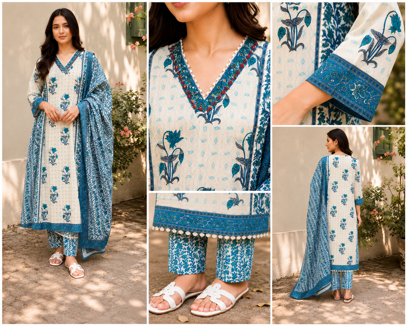 Printed Pure Cotton A-Line suit with Thread & Lace Detailing