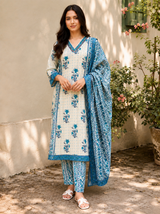 Printed Pure Cotton A-Line suit with Thread & Lace Detailing