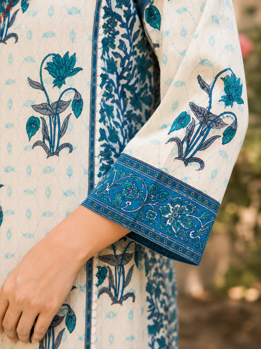 Printed Pure Cotton A-Line suit with Thread & Lace Detailing
