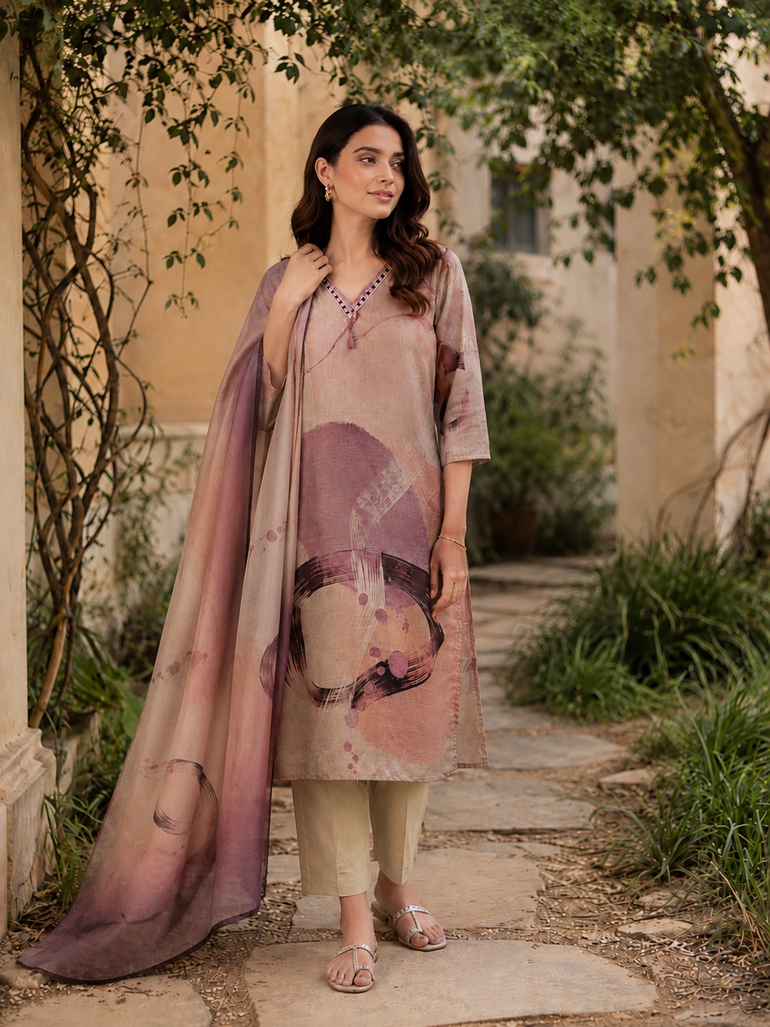Digital Printed Cotton Straight suit with Thread & Lace Detailing