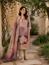 Digital Printed Cotton Straight suit with Thread & Lace Detailing