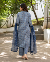 Printed Cotton Straight suit with Neck Detailing