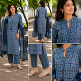 Printed Cotton Straight suit with Neck Detailing