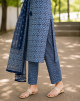 Printed Cotton Straight suit with Neck Detailing