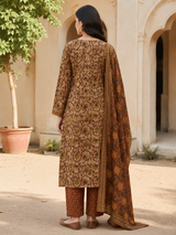 Brown Printed Pure Cotton Straight suit with Mirror & sequin Detailing