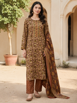 Brown Printed Pure Cotton Straight suit with Mirror & sequin Detailing