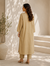 Beige Pure Cotton Co-ord Set with Embriodery