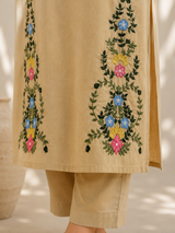 Beige Pure Cotton Co-ord Set with Embriodery