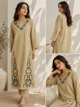 Beige Pure Cotton Co-ord Set with Embriodery