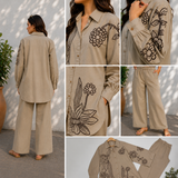 Beige Khadi Cotton Co-ord Set with Embriodery