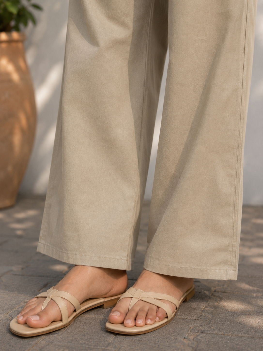 Beige Khadi Cotton Co-ord Set with Embriodery