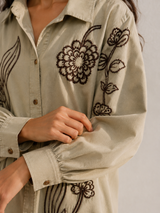 Beige Khadi Cotton Co-ord Set with Embriodery