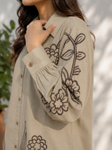 Beige Khadi Cotton Co-ord Set with Embriodery
