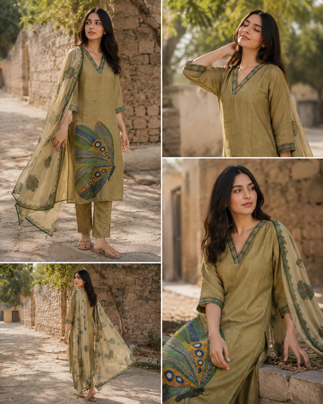 Green Pure Chanderi Straight Suit with Knot work