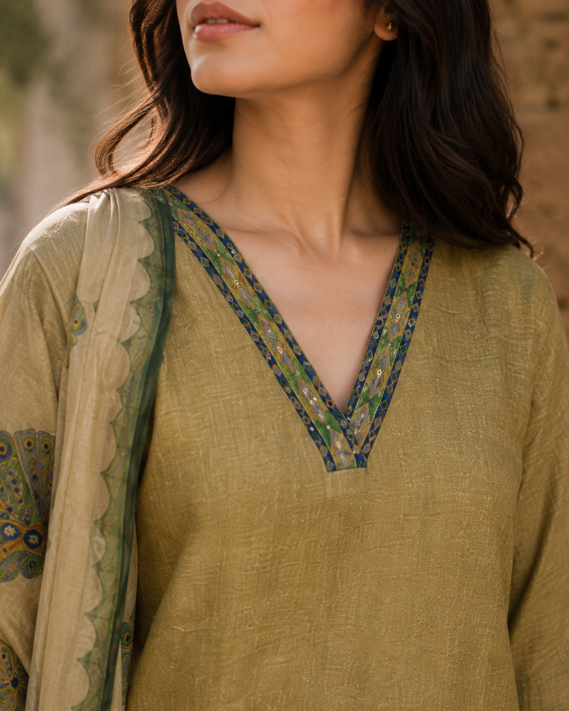 Green Pure Chanderi Straight Suit with Knot work