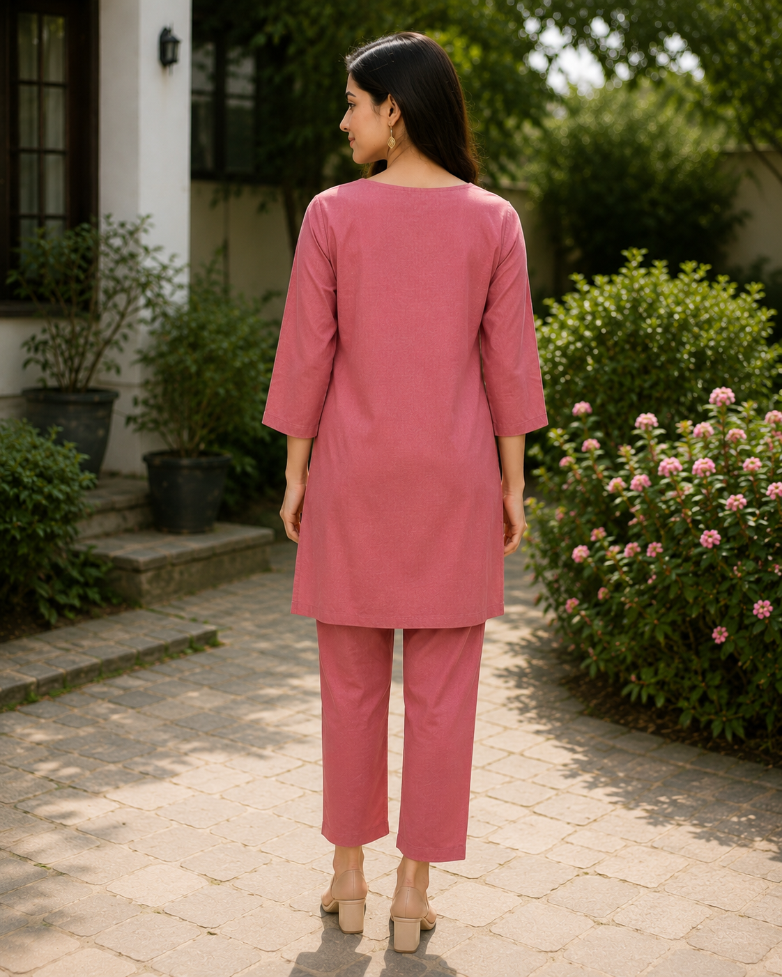 Pink Cotton Co-ord Set with Detailing
