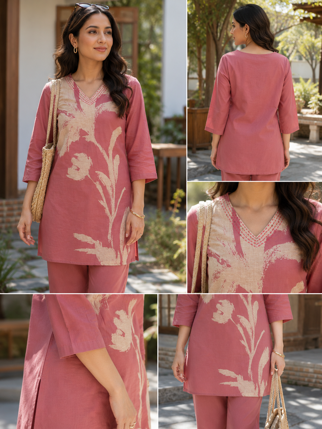 Pink Cotton Co-ord Set with Detailing