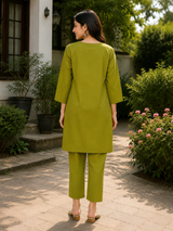 Pure Cotton Co-ord Set with Neck Detailing
