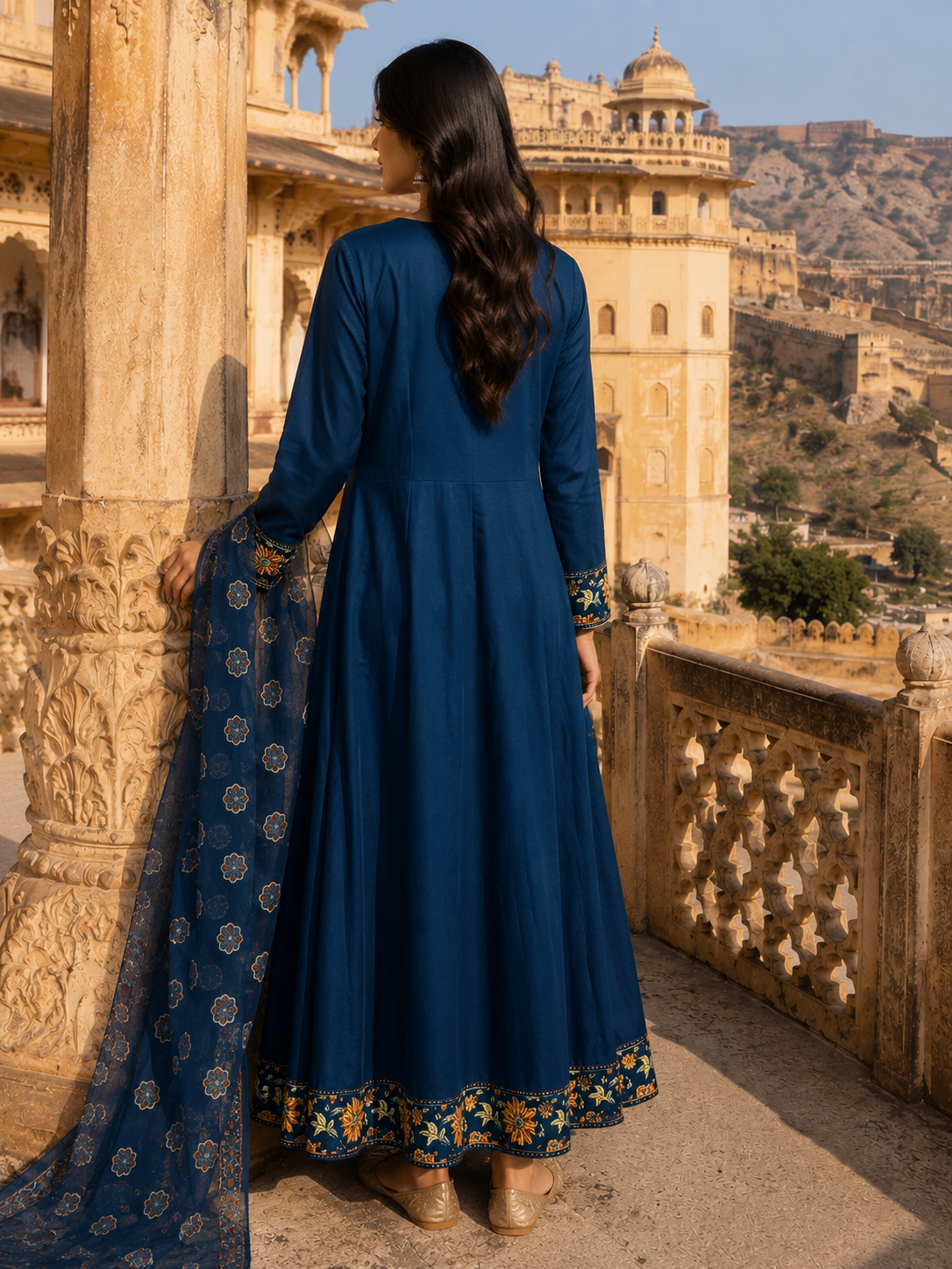 Pure Cotton Anarkali  Suit with Mirror work