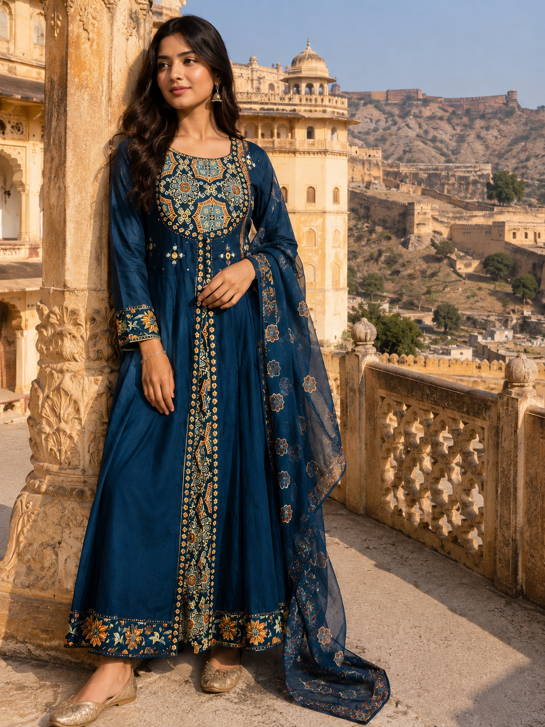 Pure Cotton Anarkali  Suit with Mirror work