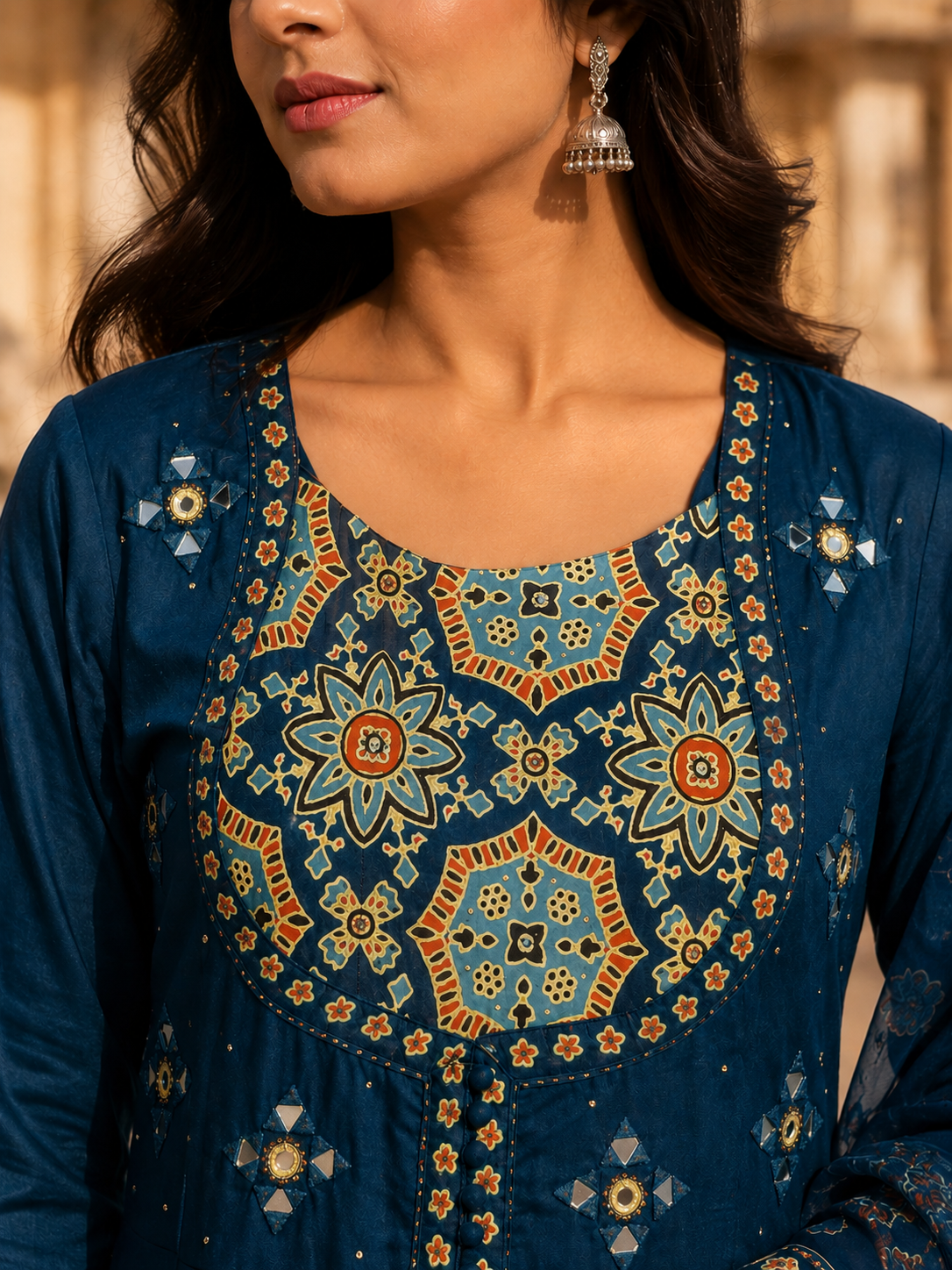 Pure Cotton Anarkali  Suit with Mirror work