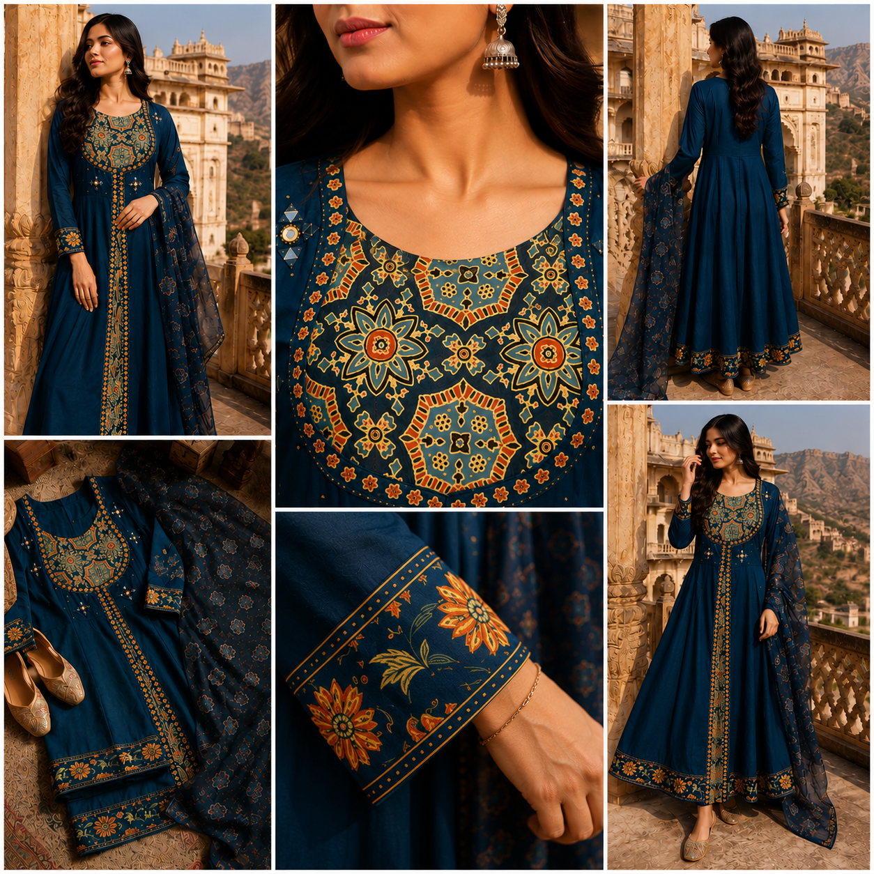 Pure Cotton Anarkali  Suit with Mirror work