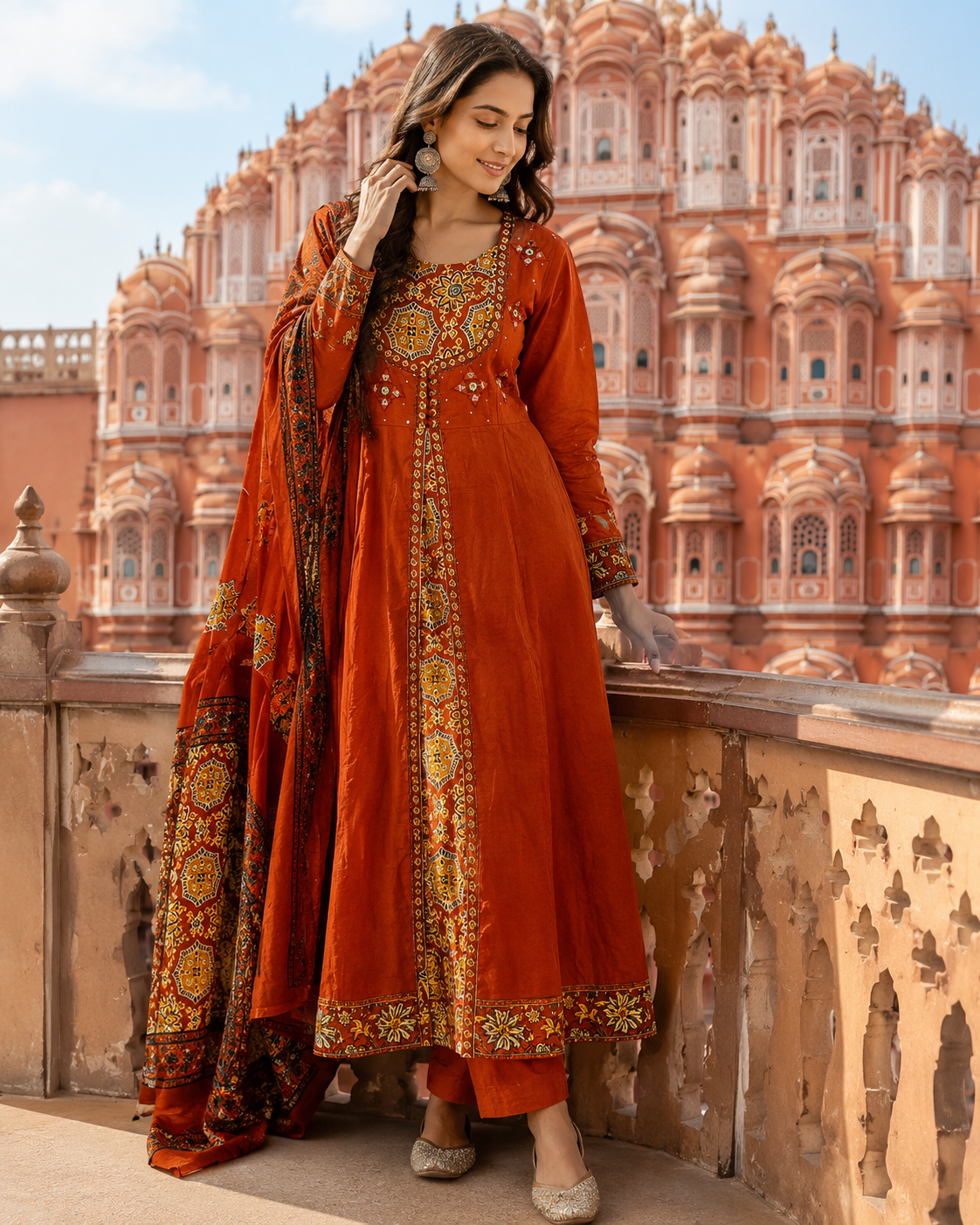 Pure Cotton Anarkali  Suit with Mirror work