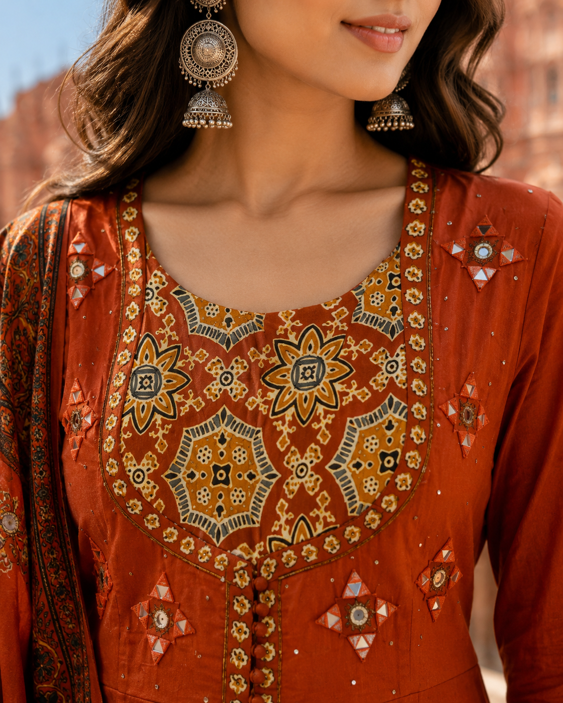Pure Cotton Anarkali  Suit with Mirror work