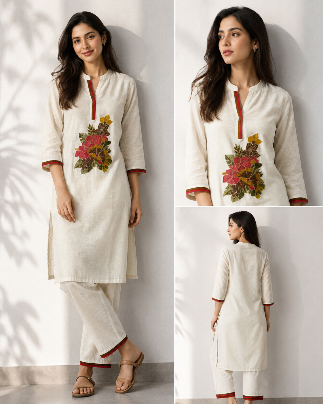 Cream Cotton Linen Co-ord Set with Embriodery