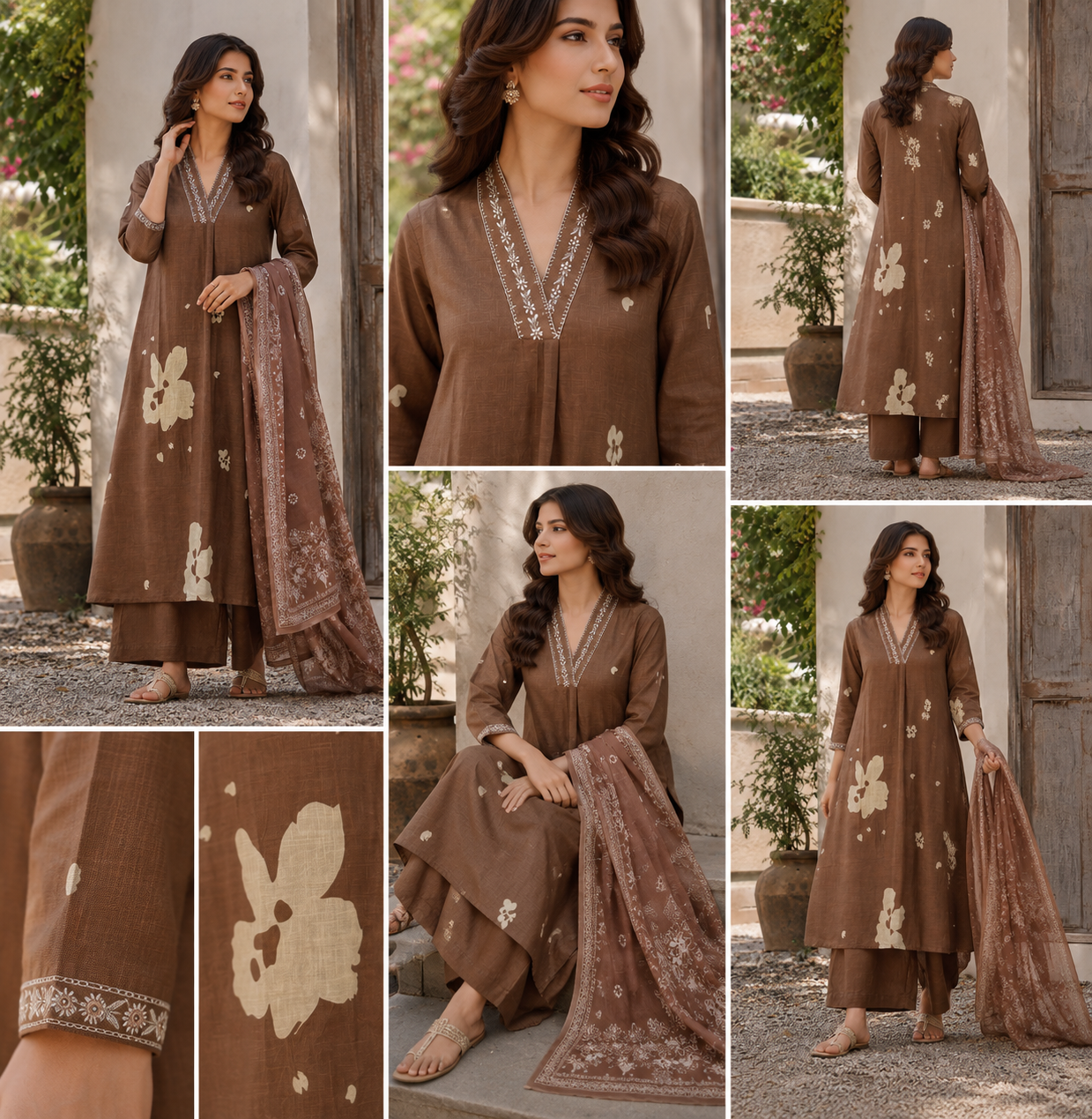 Printed Pure Cotton A-Line suit with embriodery work
