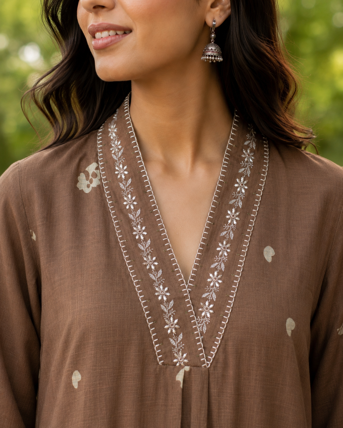 Printed Pure Cotton A-Line suit with embriodery work