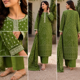 Green Pure Cotton Straight suit with Embroidery work