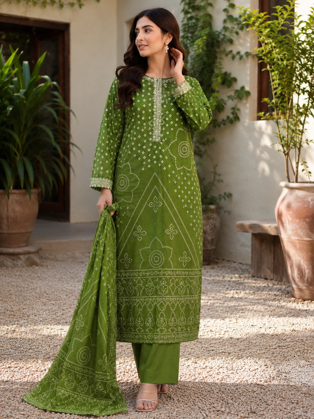 Green Pure Cotton Straight suit with Embroidery work