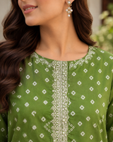 Green Pure Cotton Straight suit with Embroidery work