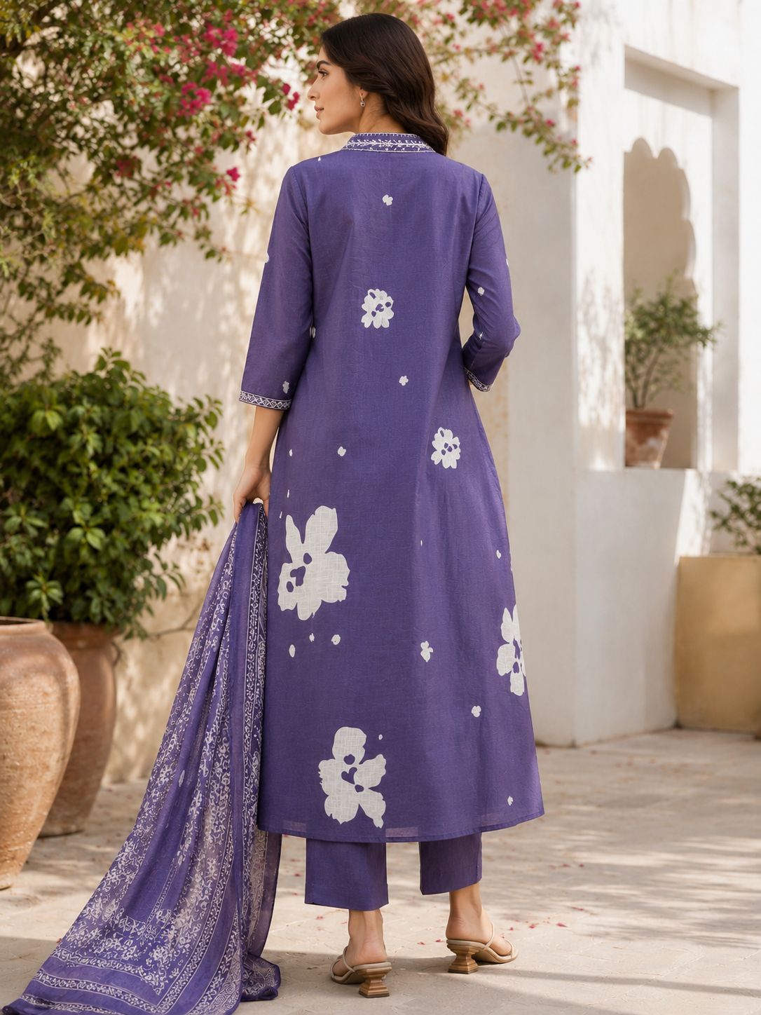 Printed Pure Cotton A-Line suit with embriodery work