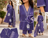Printed Pure Cotton A-Line suit with embriodery work