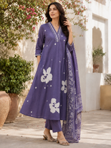 Printed Pure Cotton A-Line suit with embriodery work