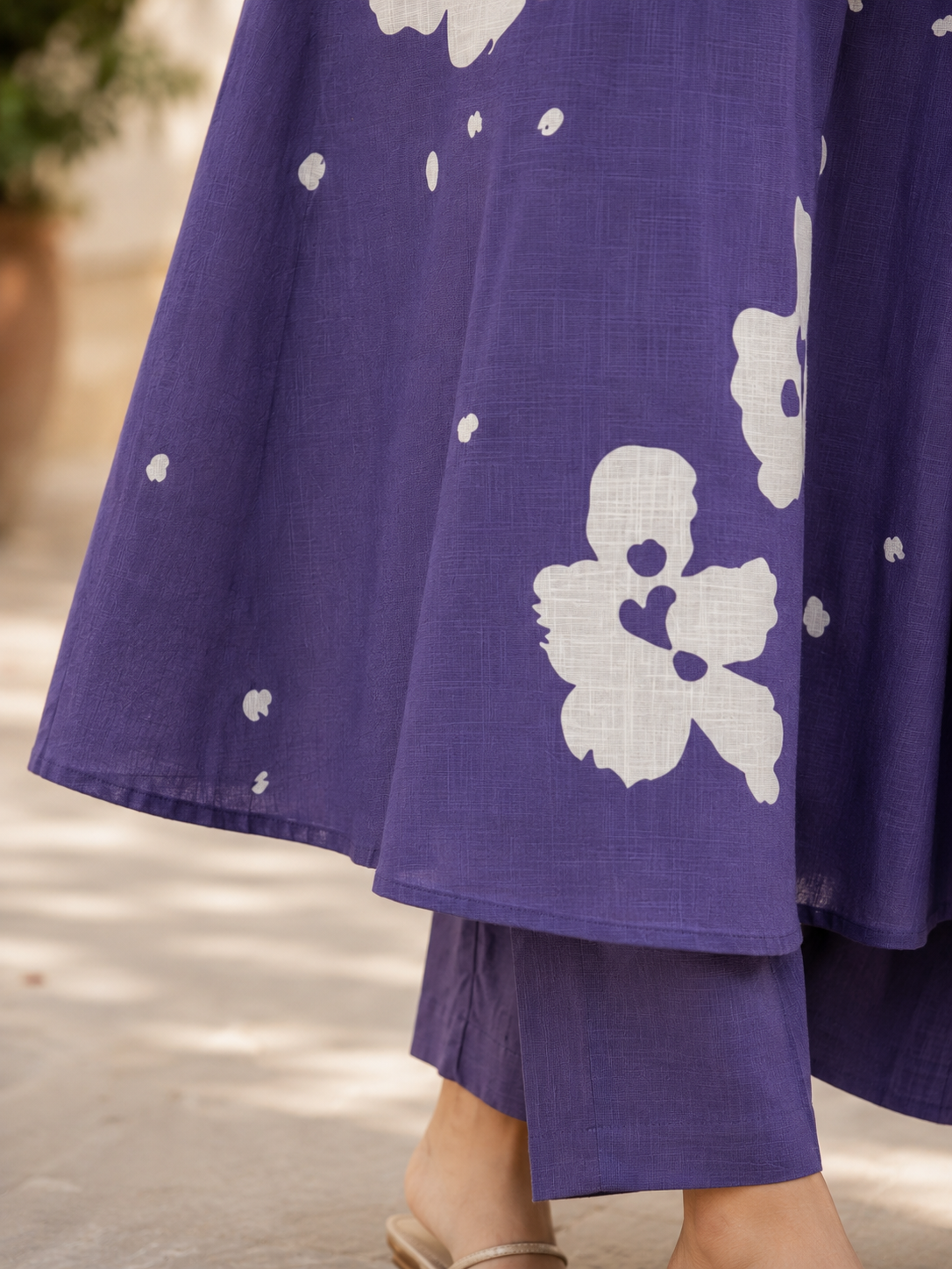 Printed Pure Cotton A-Line suit with embriodery work