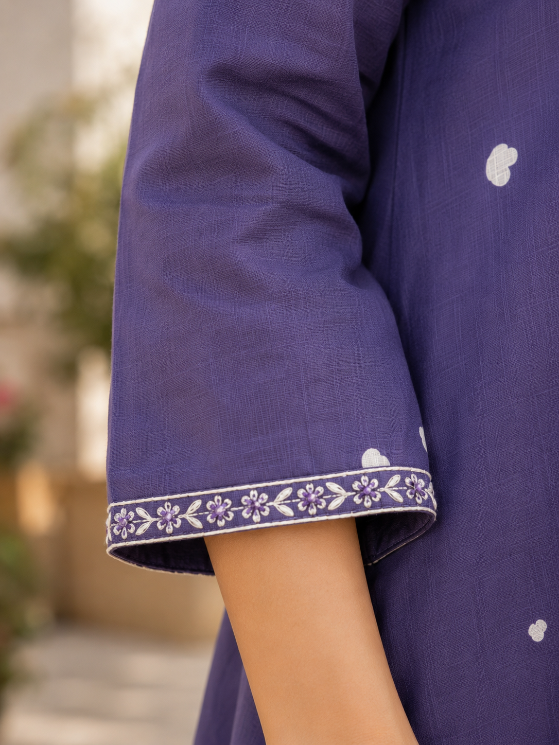 Printed Pure Cotton A-Line suit with embriodery work