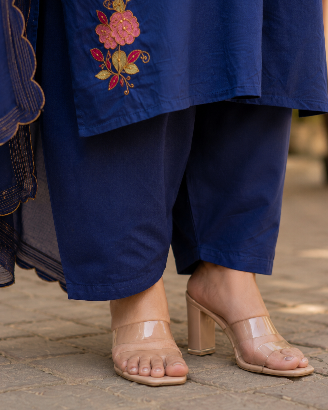 Navy Blue Pure Cotton Straight suit with Embroidery work