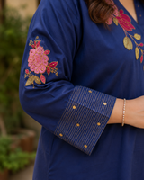 Navy Blue Pure Cotton Straight suit with Embroidery work