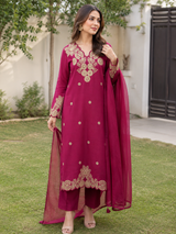 Rani Pink Silly Cotton Straight Suit with Thread Work