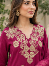 Rani Pink Silly Cotton Straight Suit with Thread Work