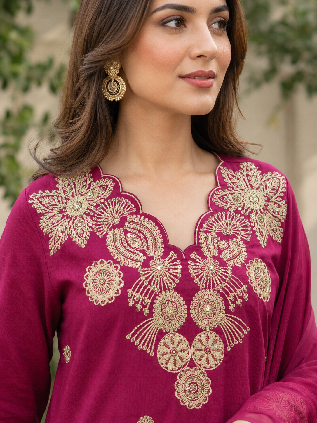 Rani Pink Silly Cotton Straight Suit with Thread Work