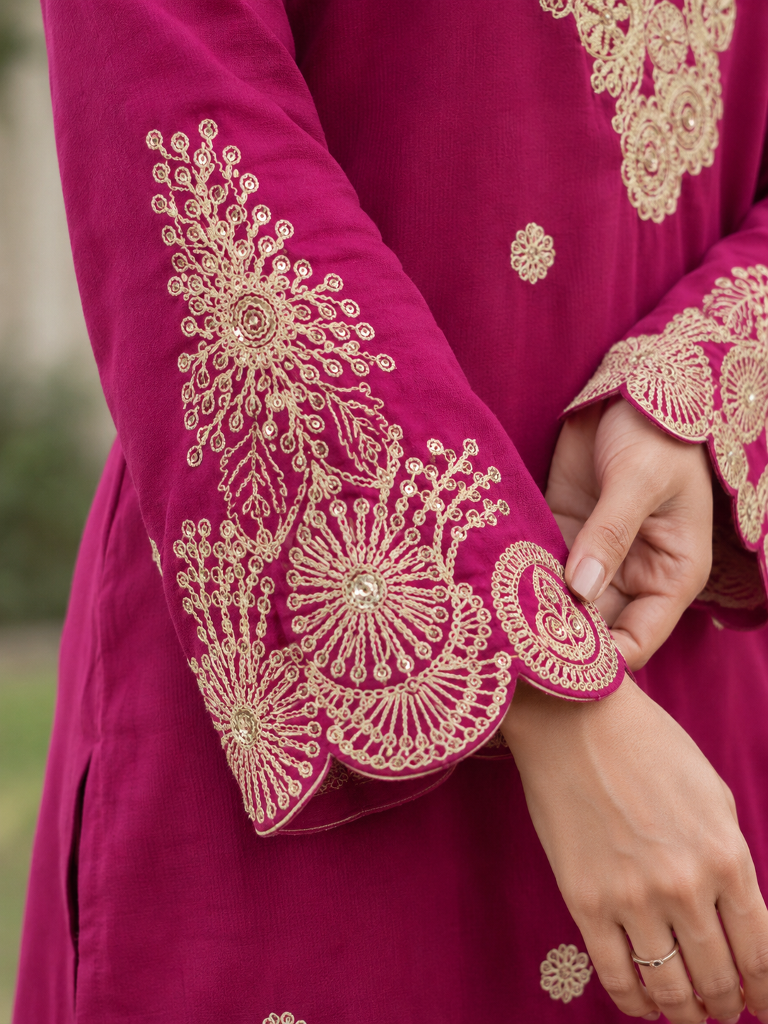Rani Pink Silly Cotton Straight Suit with Thread Work